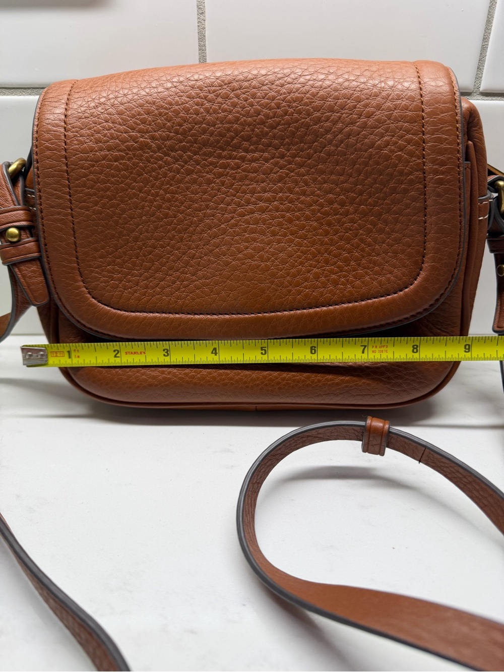 J. Crew Pebbled Leather Saddle Crossbody in Cognac Brown - Picture 3 of 11